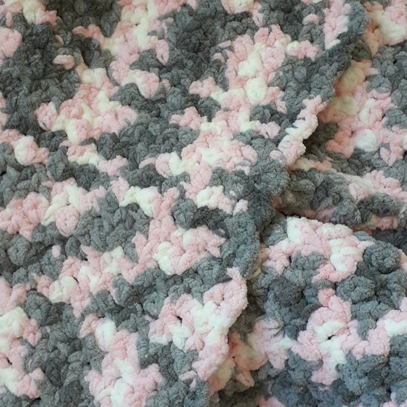 Hand Crafted Crocheted Baby Blanket Pink and Gray - Picture 2 of 6